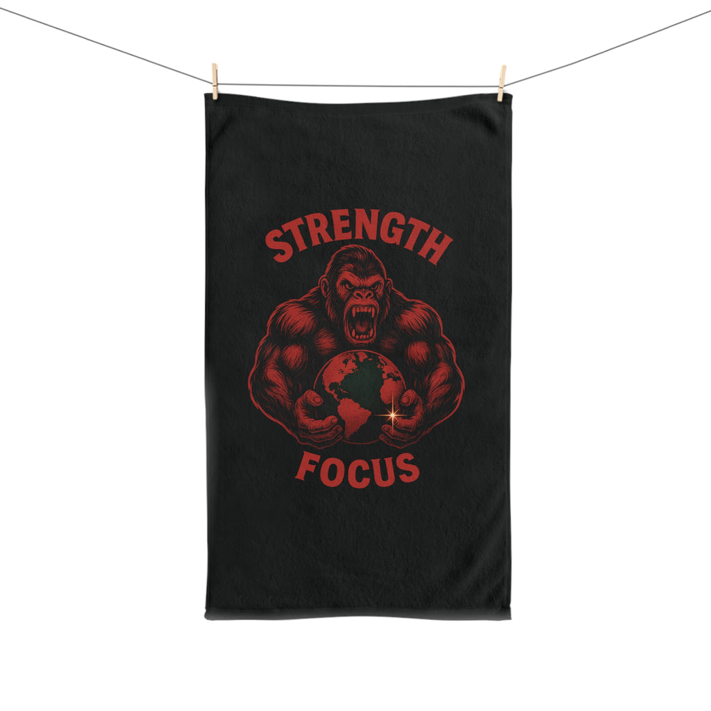 Strength Focus Hand Towel for Gym Enthusiasts, Fitness Gifts, Motivational Decor, Workout Towels, Black Gorilla Design