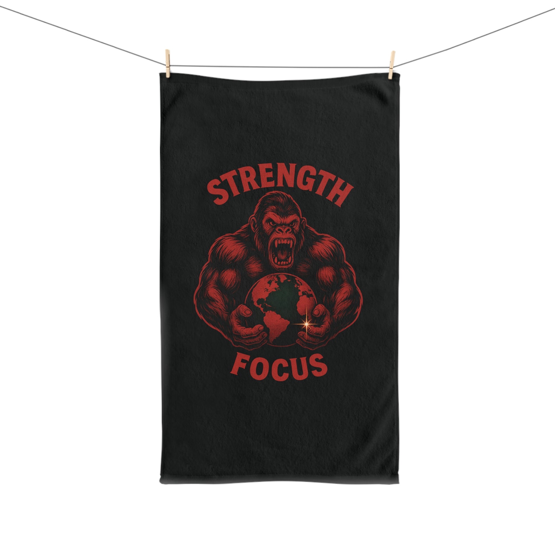 Strength Focus Hand Towel for Gym Enthusiasts, Fitness Gifts, Motivational Decor, Workout Towels, Black Gorilla Design